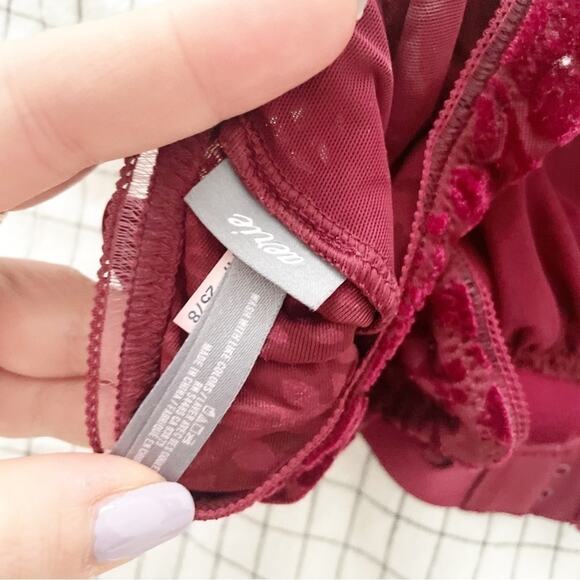 Aerie Dark Red Crushed Velvet High Neck Bralette Size M - Picture 7 of 7